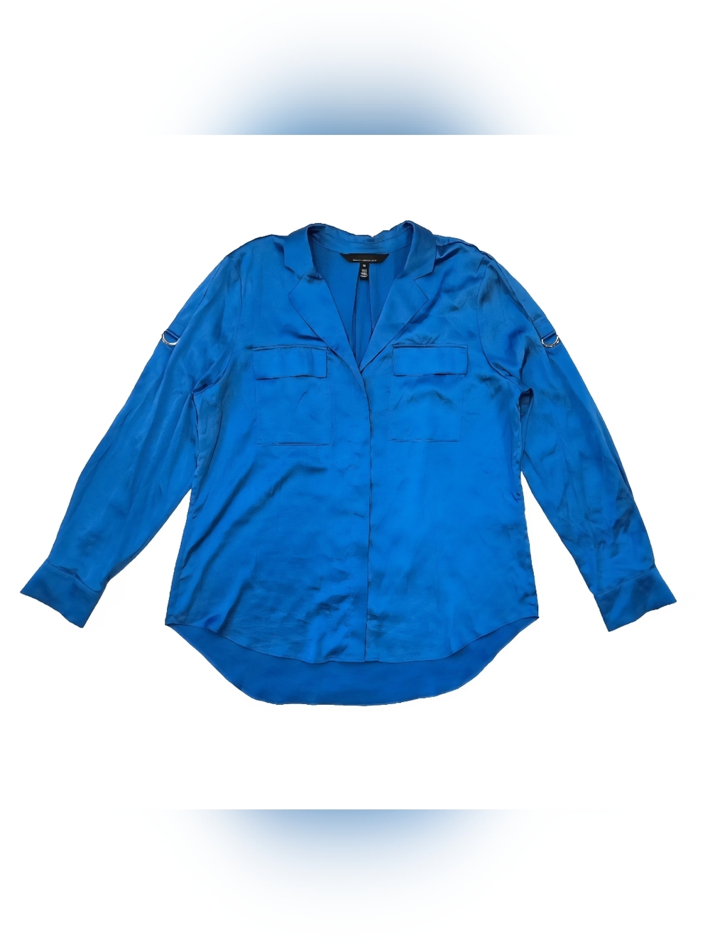 White House Black Market Blue Silky-Feel Blouse Size M Long Sleeve